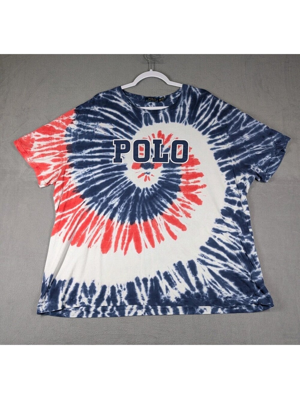 Polo Ralph Lauren Mens 2XLT Red White Blue Tie Dye Graphic Logo T Shirt Cotton